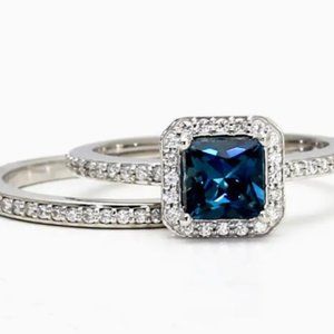 Luxury Sterling Square Blue Zircon Ring